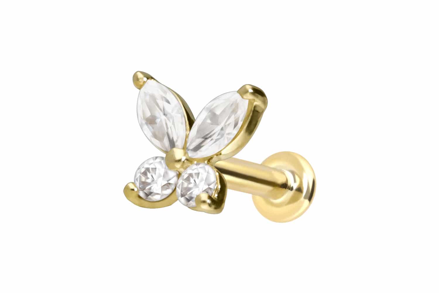 14 Karat Gold Labret Piercing mit Push Fit MOISSANIT-SCHMETTERLING